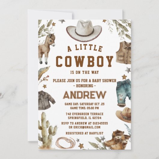 Aangepaste een kleine cowboy Baby shower uitnodigi Kaart (Voorkant)
