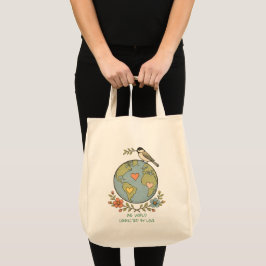 Aangepaste 'Eén Wereld Verbonden Door Liefde' Vint Tote Bag