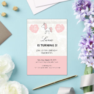 Aangepaste Eenhoorn Cute Roze Verjaardagsfeest Uit Acryl Uitnodigingen