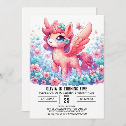 Aangepaste Eenhoorn Digitale Verjaardag Kaart (Voorkant / Achterkant)