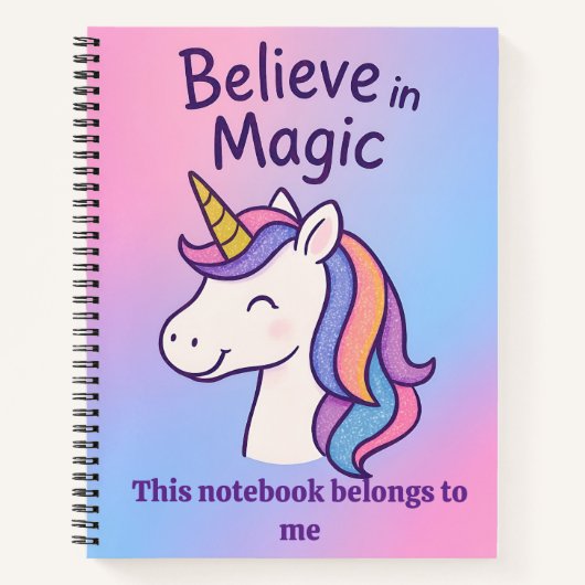 Aangepaste Eenhoorn Geloven In Magisch Notitieboek (Voorkant)