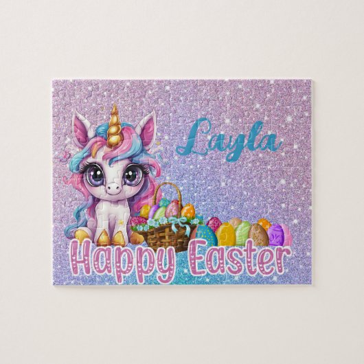 Aangepaste eenhoorn kind naam Pasen Puzzel Legpuzzel (Horizontaal)