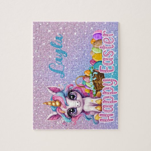 Aangepaste eenhoorn kind naam Pasen Puzzel Legpuzzel (Verticaal)