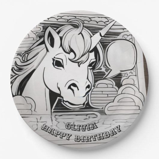 Aangepaste eenhoorn kleuren in partij papier bord (Voorkant)