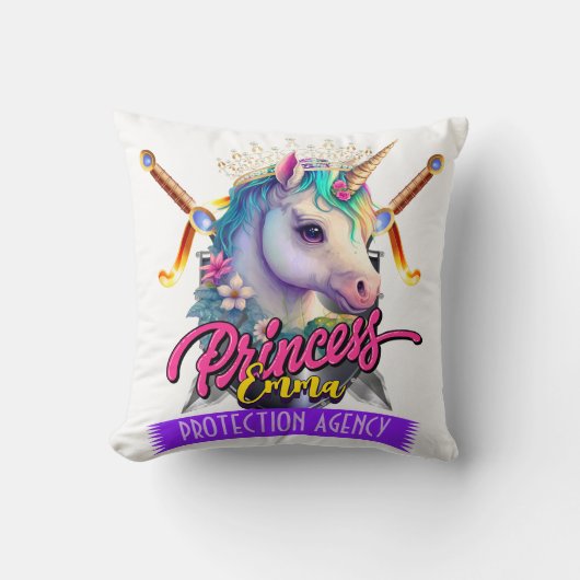 Aangepaste Eenhoorn Prinses Beschermings Agentscha Kussen (Voorkant)