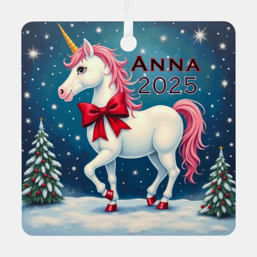 Aangepaste Eenhoorn Rode Boog Metalen Ornament (Voorkant)