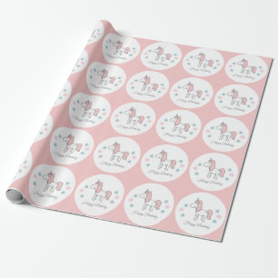 Aangepaste Eenhoorn Schattig Roze Verjaardag Cadeaupapier