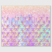 Aangepaste eenhoorn verjaardag roze holografisch cadeaupapier (Vlak)