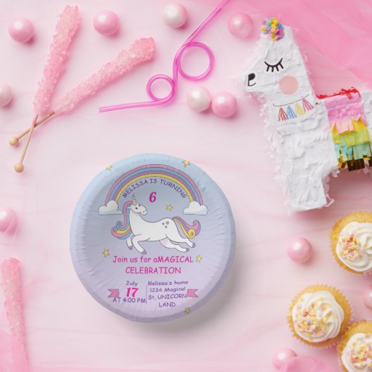 Aangepaste Eenhoorn Verjaardagstaart Bord-7" Geper Papieren Kommen (Feest)