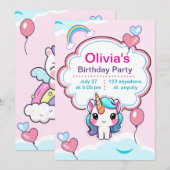 Aangepaste eenhoorn verjaardagsuitnodiging alles kaart (Voorkant / Achterkant)