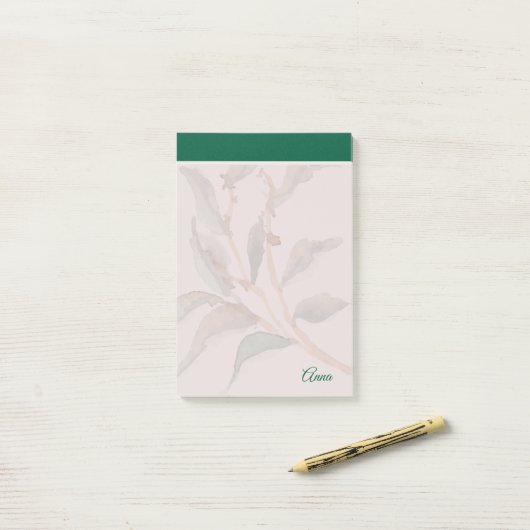 Aangepaste eenvoudige achtergrond natuurlijk groen post-it® notes (Op bureau)