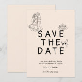 Aangepaste eenvoudige bruid- en bruidegomillustrat save the date (Voorkant / Achterkant)