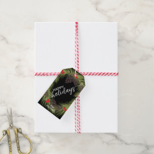 Aangepaste eenvoudige elegante dennenaaltjes zwart cadeaulabel