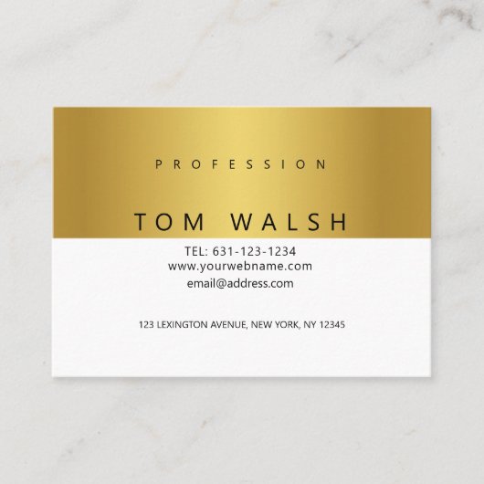 Aangepaste Eenvoudige Elegante Gouden Witte Visite Visitekaartje (Voorkant)