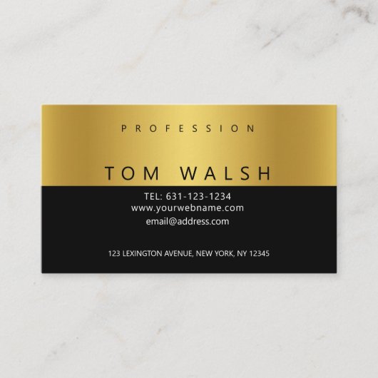 Aangepaste Eenvoudige Elegante Gouden Zwarte Visit Visitekaartje (Voorkant)