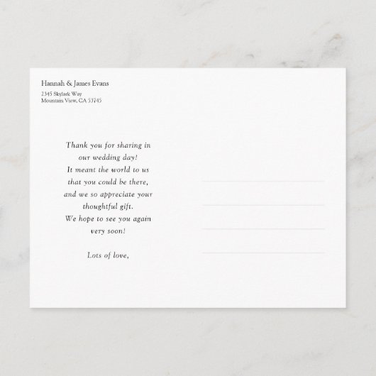 Aangepaste eenvoudige elegante trouwfoto dank u briefkaart (Achterkant)