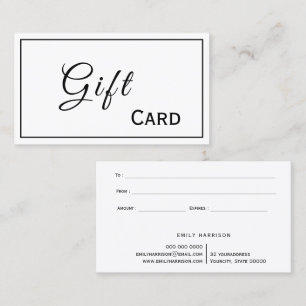 Aangepaste eenvoudige elegante witte cadeaubon voo visitekaartje