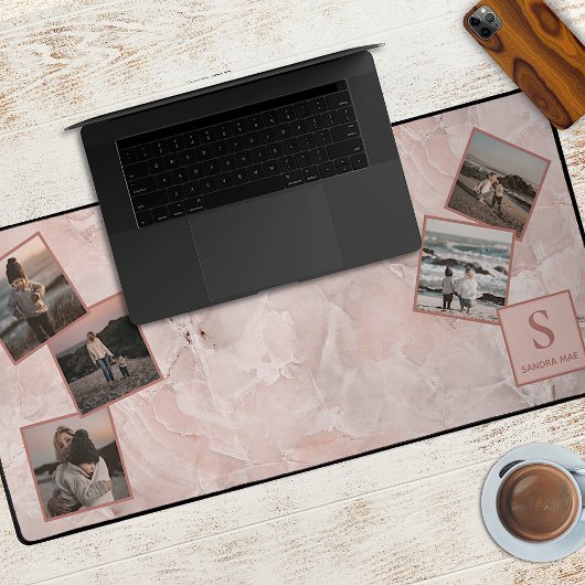Aangepaste eenvoudige fotocollage op blush roze ma bureaumat