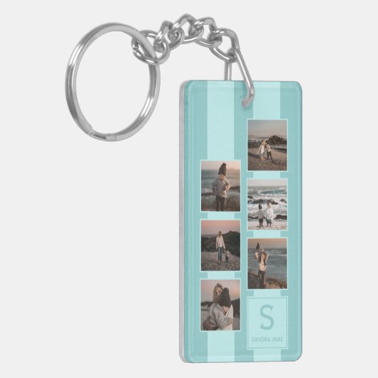 Aangepaste eenvoudige foto's op licht Blauwgroen T Sleutelhanger (Voorkant Links)