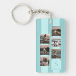 Aangepaste eenvoudige foto's op licht Blauwgroen T Sleutelhanger