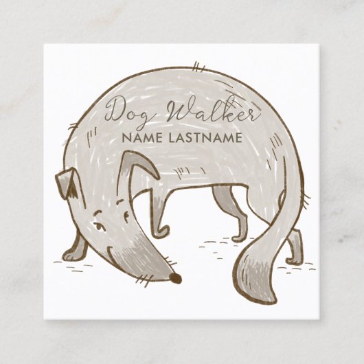 Aangepaste Eenvoudige Grijze Hond Wandelen Zitting Vierkante Visitekaartje (Voorkant)