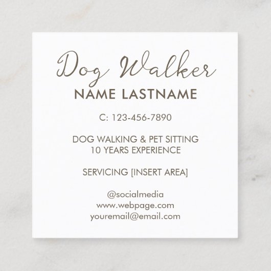 Aangepaste Eenvoudige Grijze Hond Wandelen Zitting Vierkante Visitekaartje (Achterkant)