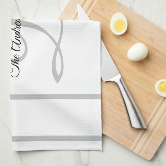 Aangepaste eenvoudige grijze witte monogram famili theedoek (Quarter Fold)