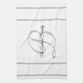 Aangepaste eenvoudige grijze witte monogram famili theedoek (Verticaal)