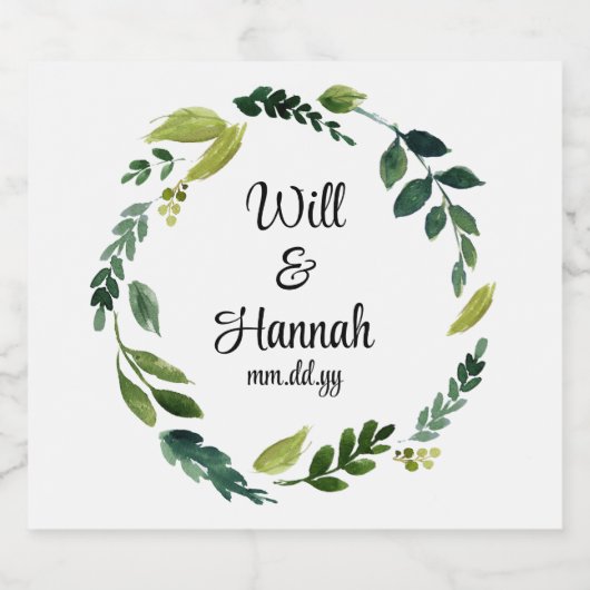 Aangepaste Eenvoudige Groene Bruiloftsreceptie Cha Sparkling Wijnetiket (Enkel label)