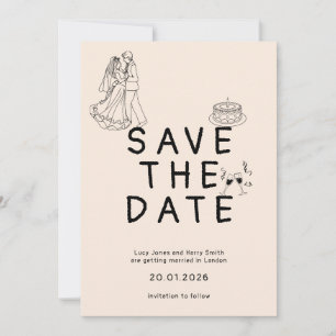 Aangepaste eenvoudige illustratie met bruid en bru save the date