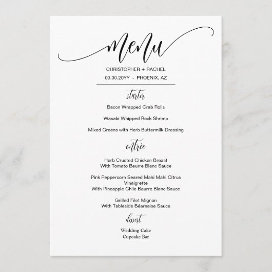 Aangepaste Eenvoudige legant Wedding Event Menu (Voorkant)