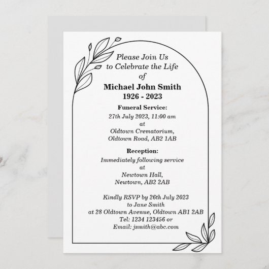 Aangepaste eenvoudige minimalistische begrafenisui kaart (Voorkant / Achterkant)