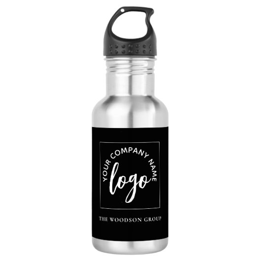 Aangepaste Eenvoudige Minimalistische Logo Zwarte  Waterfles (Voorkant)