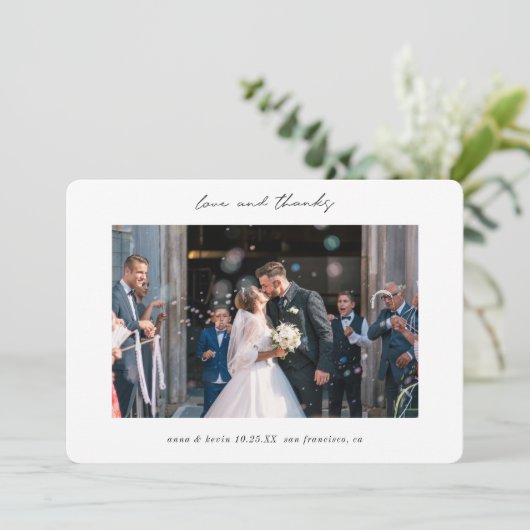 Aangepaste eenvoudige moderne Borders Fotobruiloft Bedankkaart (Staand voorkant)
