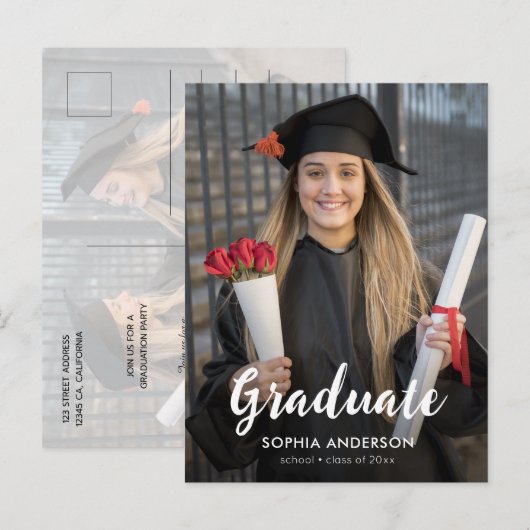 Aangepaste Eenvoudige Moderne Kalligrafie Foto Afs Uitnodiging Briefkaart (Voorkant / Achterkant)