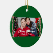 Aangepaste Eenvoudige Monogram Groene Kerstfoto Keramisch Ornament (Rechts)