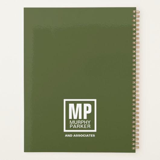 Aangepaste Eenvoudige Olive Green Monogram Busines Planner (Achterkant)