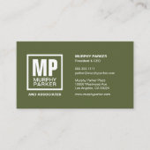 Aangepaste Eenvoudige Olive Green Monogram Busines Visitekaartje (Voorkant)