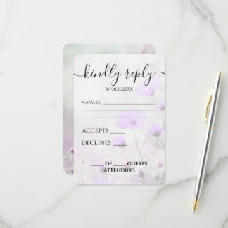 Aangepaste Eenvoudige Paarse Bloemen Bruiloft RSVP Kaartje