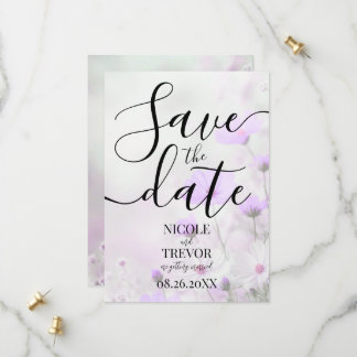 Aangepaste Eenvoudige Paarse Bloemen Trouwfeest Save The Date
