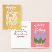 Aangepaste eenvoudige Paarse Floral Vrouw Birthday Folie Kaarten (Display)