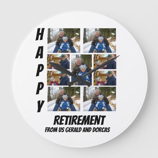 Aangepaste eenvoudige retirement 9 Photo Collage Grote Klok (Voorkant)