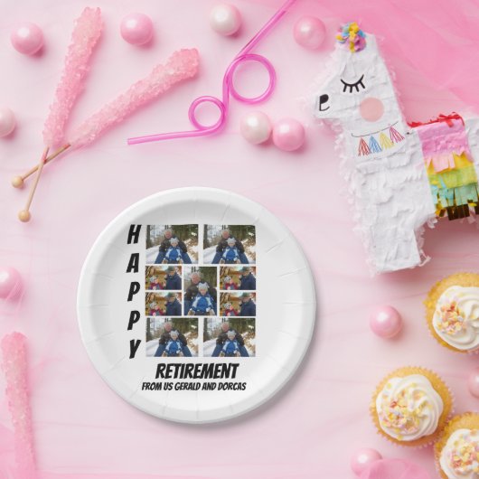 Aangepaste eenvoudige retirement 9 Photo Collage Papieren Bordje (Feest)