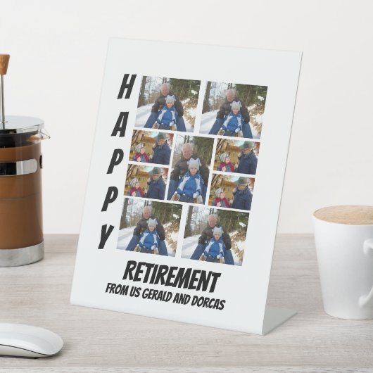 Aangepaste eenvoudige retirement 9 Photo Collage Reclamebord Met Voetstuk (Insitu)