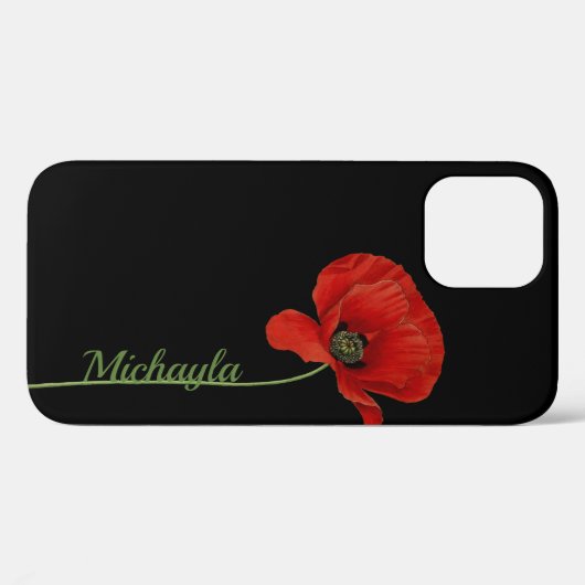 Aangepaste eenvoudige rode papaver op zwart Case-Mate iPhone case (Achterkant (horizontaal))