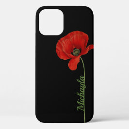 Aangepaste eenvoudige rode papaver op zwart Case-Mate iPhone case
