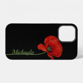Aangepaste eenvoudige rode papaver op zwart iPhone hoesje (Achterkant horizontaal)