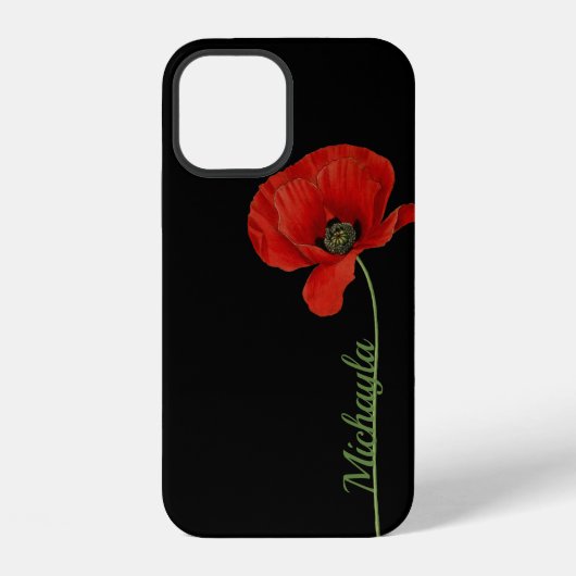 Aangepaste eenvoudige rode papaver op zwart iPhone hoesje (Achterkant)