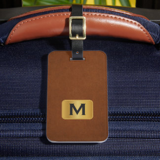 Aangepaste Eenvoudige Sabel Leer Gouden Monogram  Bagagelabel