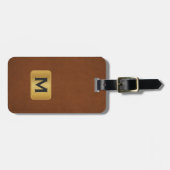 Aangepaste Eenvoudige Sabel Leer Gouden Monogram  Bagagelabel (Voorkant horizontaal)